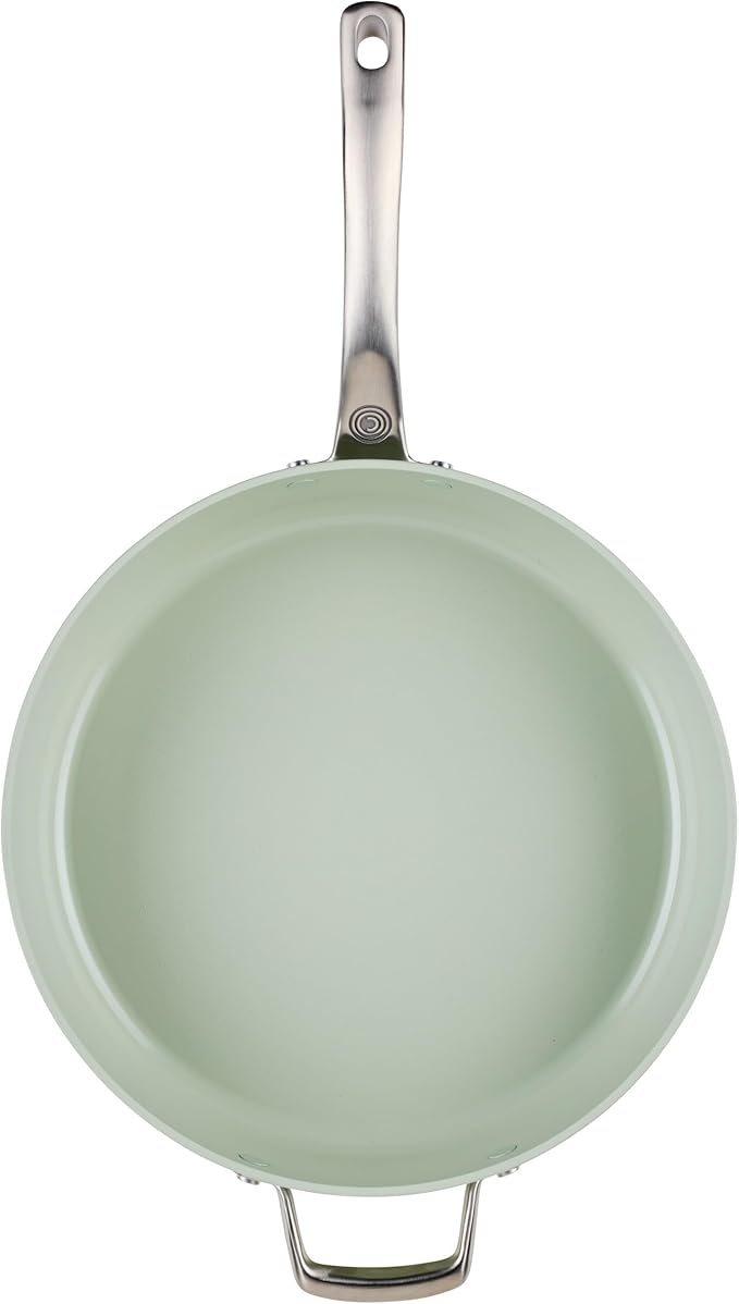 Circulon Halo with LaserDefense Ceramic Nonstick Saute Pan with Helper Handle and Lid Made without PFAS Compatible with All Stovetops Dishwasher and Oven Safe 5 Quart Multipurpose Pan - Sage