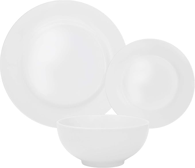White Porcelain Dinnerware Set 18 Pieces Round Dinner Sets Plates and Bowls Dish Sets with Dinner Plates Salad Pasta Bowls and Serving Platters Service for 6