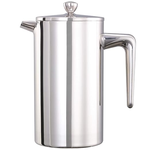 Service Ideas PDWSA1000PS Double Wall Coffee Press Stainless Steel Polished 33.8 oz.