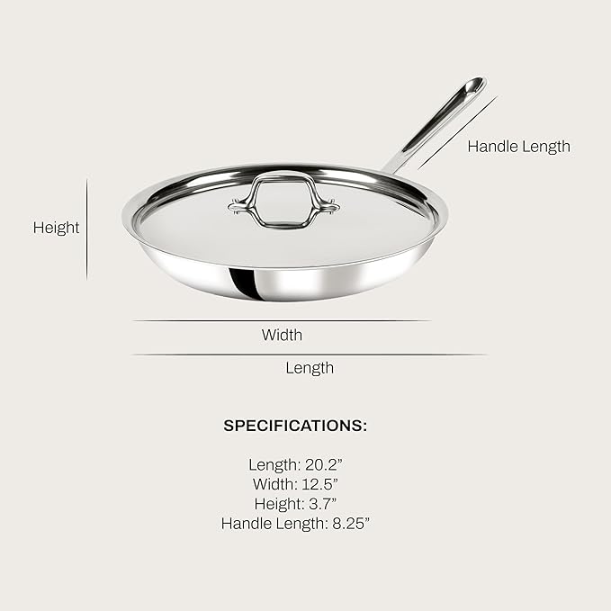 All-Clad D3® Stainless Steel 12 inch Frying Pan With Lid- Made in the USA- The Original Bonded Professional Cookware- Oven Safe &amp Induction Compatible