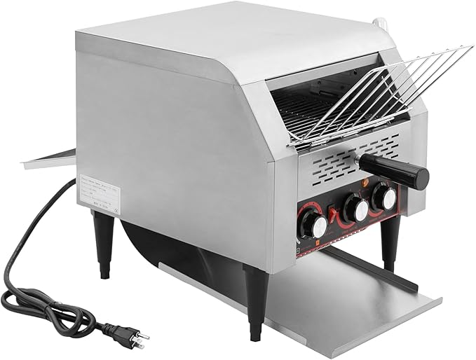 Commercial Conveyor Toaster 300 Slices/Hour Stainless Steel Heavy Duty Industrial Toasters 1900w Countertop Bread Toaster with Dual Temperature Control for Baked Food (TT-300L)