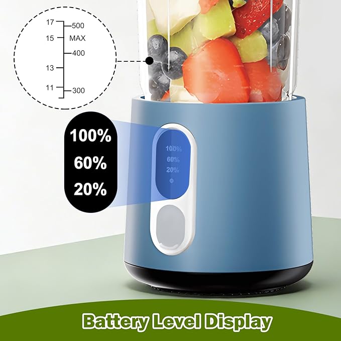Portable Blender for Smoothies Personal Blender - 500ML Electric Juicer 300 Watt Small Blenders for Shakes and Smoothies Portable juicer for Baby Food Travel Beach Office Sports