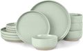 Vesteel 12-Piece Dinnerware set Ceramic Plates and Bowls set for 4 Speckled Stoneware Dishes Set for Family Microwave &amp Dishwasher Safe - Light Green