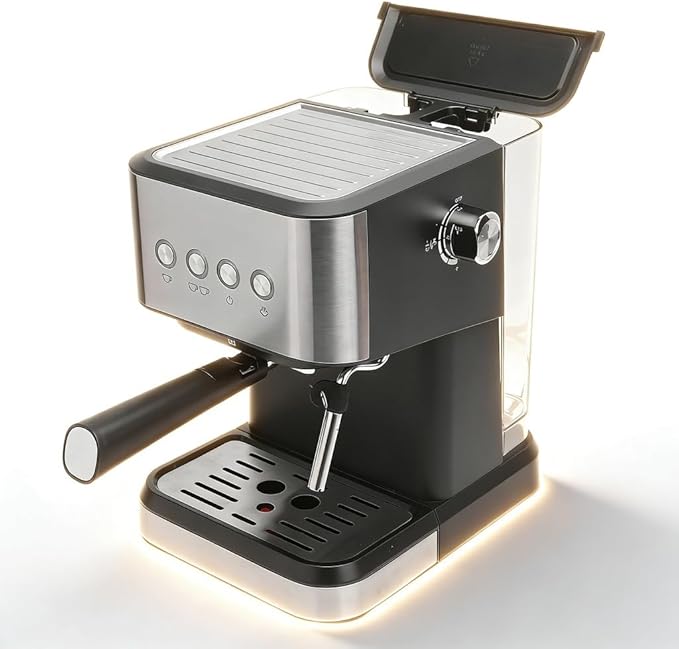 Semi Automatic Compact Coffee Machine 20 Bar Milk Frother Steam Wand 1.5L Water Tank - Quick Preheat Stylish Design Ideal for Home Cappuccino and Latte