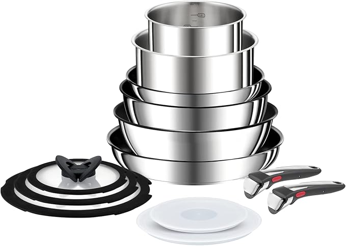 Tefal Ingenio Preference ON 13 Piece Non-Stick Induction Pan Set 24&amp28cm Frying Pans 16&amp20cm Saucepans 26cm Wok 24cm Sautepan Glass &amp Hermetic Lids 2 Handles