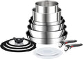 Tefal Ingenio Preference ON 13 Piece Non-Stick Induction Pan Set 24&amp28cm Frying Pans 16&amp20cm Saucepans 26cm Wok 24cm Sautepan Glass &amp Hermetic Lids 2 Handles