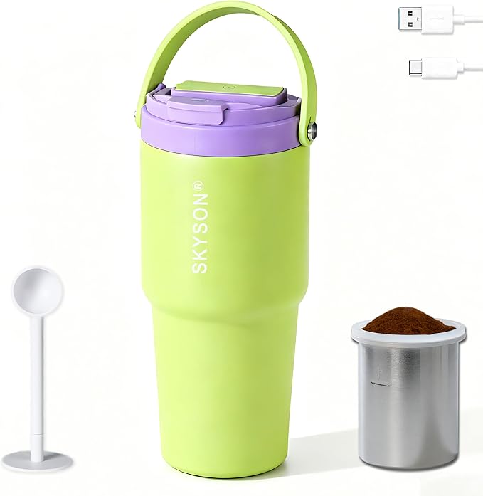 Portable Coffee Maker Mug for TravelMini Espresso Coffee Machine20 oz Thermos Cup with Lid Fast Extraction Electric Filter BrewerInsulated Stainless Steel Tumbler(Green)