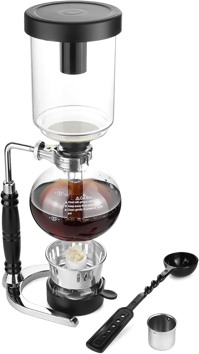 QWORK 5-Cup (600ml) Siphon Coffee Maker - Borosilicate Glass Syphon Brewer with Adjustable Buffer Clamp High-Temperature Resilience Tabletop Glass Siphon Pot for Coffee Aficionados