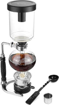 QWORK 5-Cup (600ml) Siphon Coffee Maker - Borosilicate Glass Syphon Brewer with Adjustable Buffer Clamp High-Temperature Resilience Tabletop Glass Siphon Pot for Coffee Aficionados