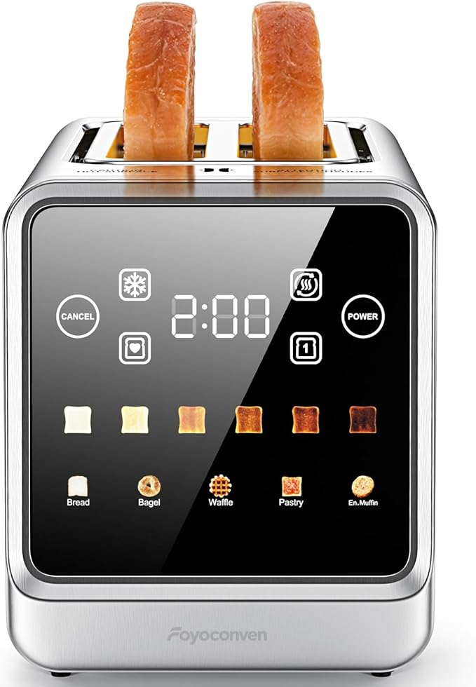 Toaster Touch Screen 1.5 Wide Slot Stainless Steel Digital Toaster with Single Slot Toasting Memory Function 5 Bread Types &amp 6 Shade Settings 900W