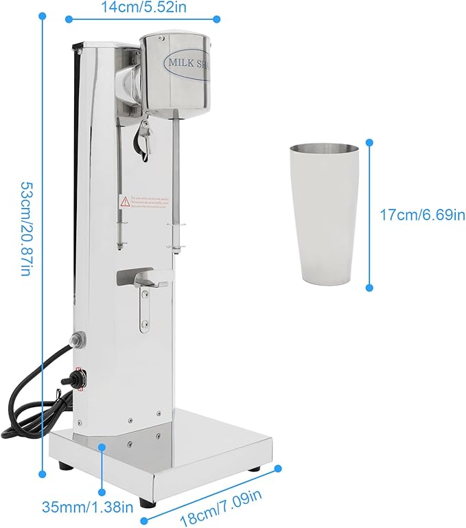 180W Commercial Milkshake Machine with 22Oz Stainless Steel Mixing Cup Compact &amp Easy Clean Drink Mixer for Malted Milk Soft Ice Cream and Protein Shakes 18000RMP (Single Head)