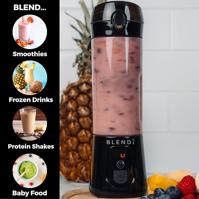 BLENDi Pro+ Portable Blender (17.5oz Black) – Upgraded Ice Crushing 120W Motor USB-C Rechargeable Cordless Personal Blender Smoothies &amp Shakes – BPA-Free ravel-Friendly (NEW)