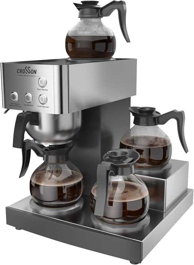 crosson 12 Cup Commercial Coffee Brewer with 4 Warmers &amp 4 Glass DecanterPour Over Drip Coffee Maker with Stainless Steel Housing and 304 SS Funnel