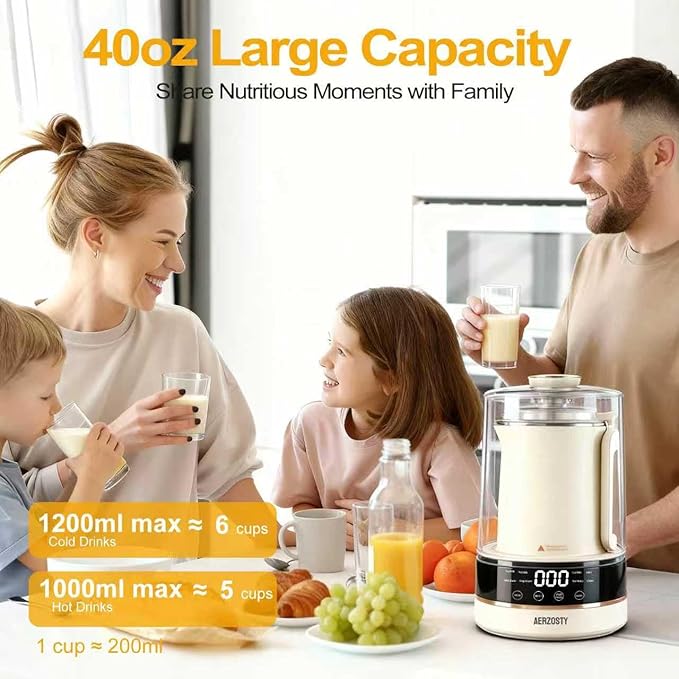 10 in 1 Nut Milk Maker Machine 40oz/1.0L Soy Milk Maker with Auto Clean/24H Delay/Keep Warm/Boil Water Almond Milk Maker for Homemade Oat Juice Milk Shakes Plant Based and Dairy Free Beverages