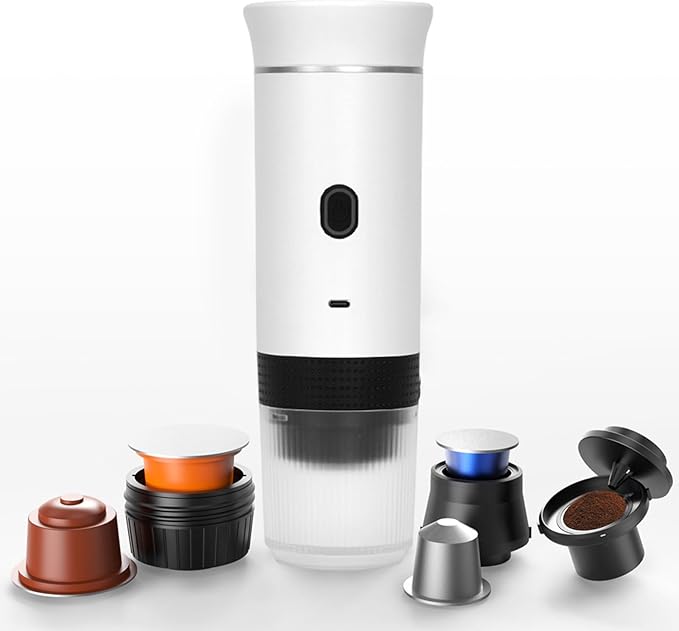 Electric Coffee Maker Machines15 Bar Pressure Portable Espresso MachineCold or Hot 120ML Mini Coffee MakerSmall Handheld Coffee Machine for HomeOfficeTravel (White)