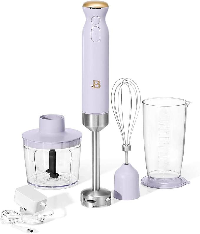 Cordless Immersion Blender 5-in-1 Set | Rechargeable Hand Blender with Chopper Whisk &amp Measuring Cup | 6 Variable Speeds | Stainless Steel Blades | BPA-Free | Stick Blender
