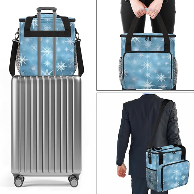 Xmas Snowflakes Coffee Maker Carrying Bag Watercolor Snowflakes Travel Storage Bag Compatible with K-Mini or K-Mini Plus Single Serve Coffee Brewer Carrying Case with Pockets &amp Shoulder Strap