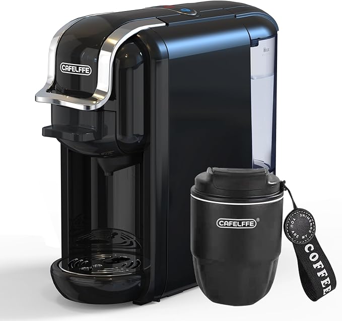 MK-603 Mini Multi Pod Coffee Maker with 260ml Portable Coffee Cup 4 in 1 Hot/Cold Single Serve Espresso Machine Compatible with K Cup Nes OriginalDG Capsules/Ground Fast Brew Black