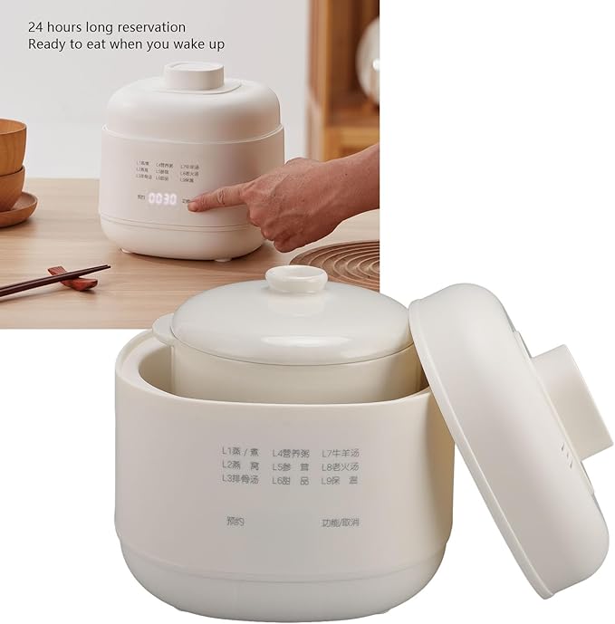 Electric Stew Pot Small Slow Cooker 1QT Smart Appointment Ceramic Interior Pot Automatic Multifunction Rice Cooker Electric Stew for Home Kitchen