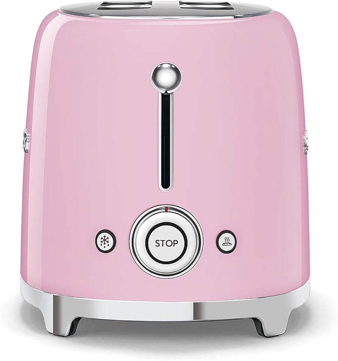 Smeg TSF01PKUS 50's Retro Style Toaster Bundle with Bamboo Tongs - (Pink) 2 Slice