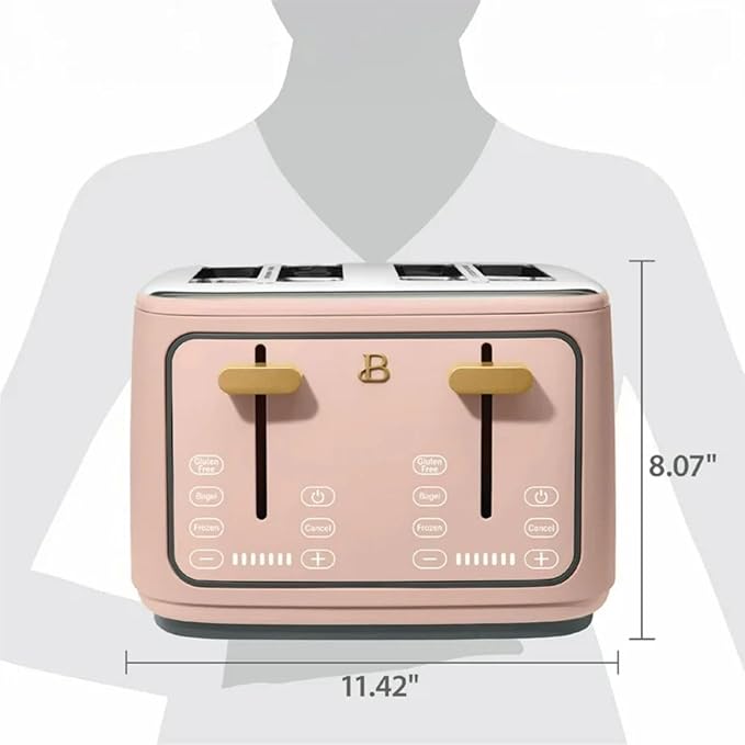 Four-slot Digital Touch Display Toaster with LED Countdown Extra Wide Self-Adjusting Slots Powerful Even Toasting (Rose)