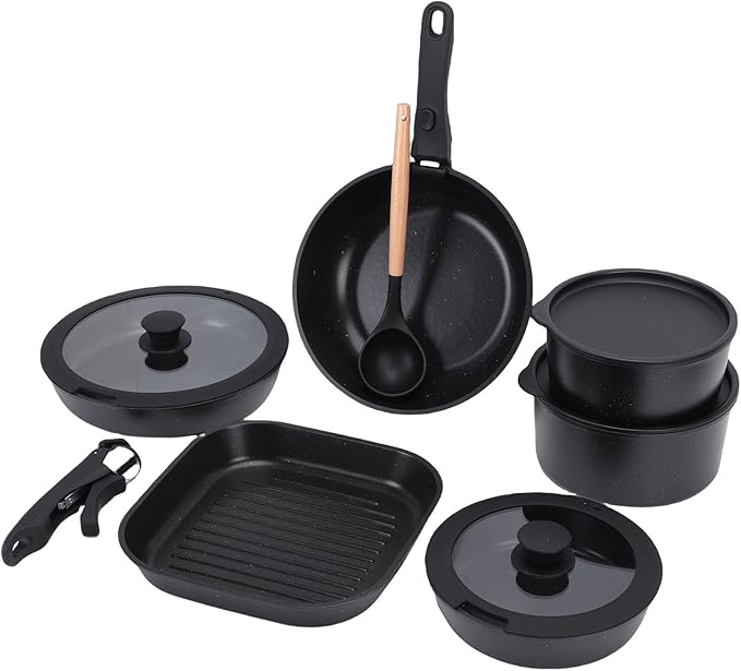 Aluminum Cookware Set with Detachable Handle Nonstick Kitchenware for Versatile Use Compatible with All Stovetops including Induction Cooktops