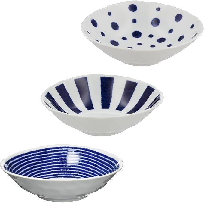 [Amazon.co.jp Exclusive] Hasami Ware 30204 Dinnerware Set Indigo Dye Transformation Small Bowl Plates Set of 3 Diameter Approx. 6.1 x Height 1.8 inches (15.5 x 4.5 cm) Japanese Tableware