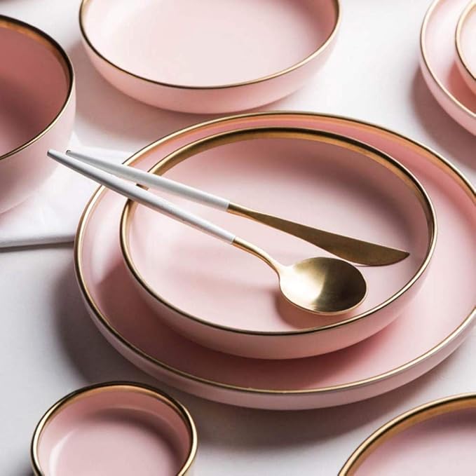 28 Pieces for 6 People Ceramic Pink Penh Dinner Set Matte Porcelain Tableware Housewarming Gift