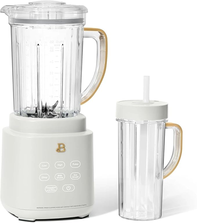 B- PowerExact Blender System with PrecisionSense Technology 700W Motor 50oz Tritan Jar 20oz Personal Cup Stainless Steel Blades (White Icing)