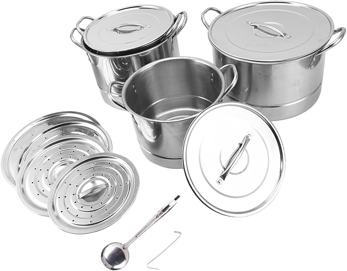 4PCS Soup Pot Set Stainless Steel Multipurpose Sauce Pot Kitchen Cookware with 8 Lids for Cooking Steaming Stir Frying