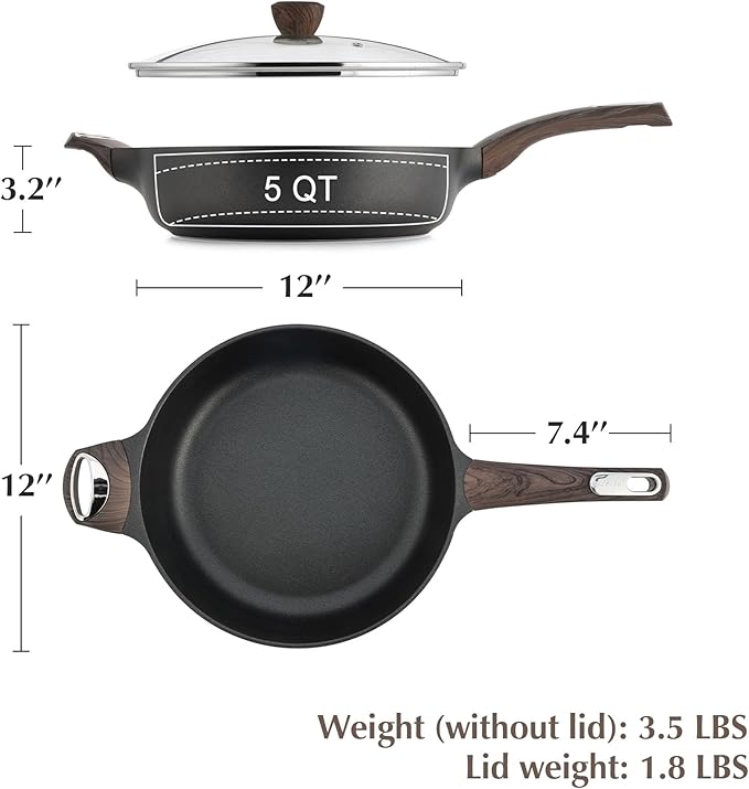 SENSARTE 15 Piece Nonstick Cookware Set includes 5 Qt Ceramic Nonstick Frying Pan Skillet with Lid
