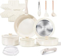 Chef Power Ceramic Cookware Set Non Toxic with Detachable Handles Healthy Nonstick Pans and Pots Set 19 Pcs Induction Dishwasher Oven Safe Kitchen Set PFAS PFOA &amp PTFE Free Cream White