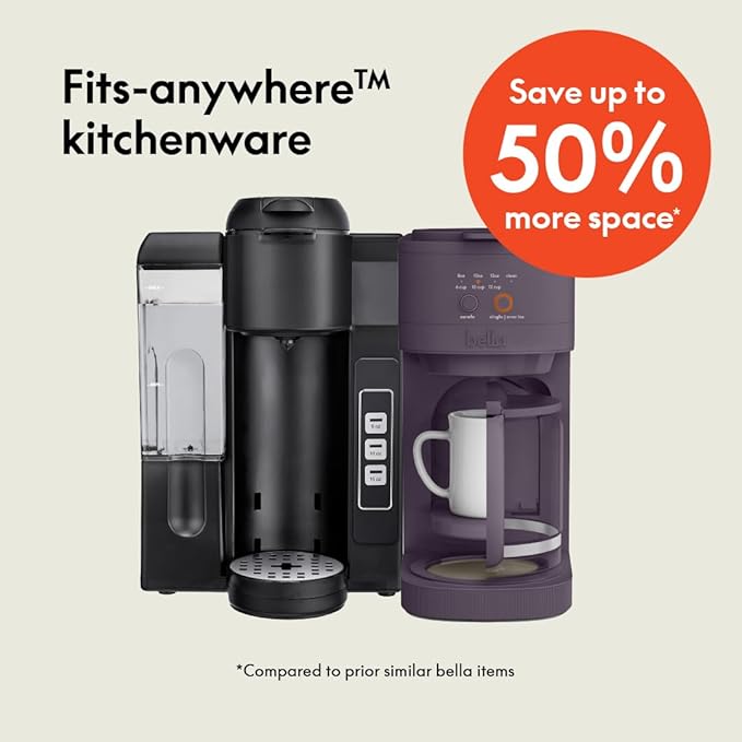 BELLA VersaBrew 2-in1 Coffee Maker K-Cup compatible Brew 3 Sizes Carafes &amp Single Serve Cups Dishwasher Safe Reusable Filter &amp Filter Holder Iced Coffee Function 60oz Tank Plum