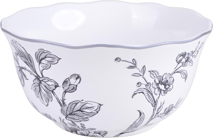 222 Fifth 12-Piece Porcelain Dinnerware Set for 4 White &amp Black Plates and Bowls Set Glossy Ceramic Dish Set with Delicate Floral Design Elegant Kitchen Dishes Microwave &amp Dishwasher Safe