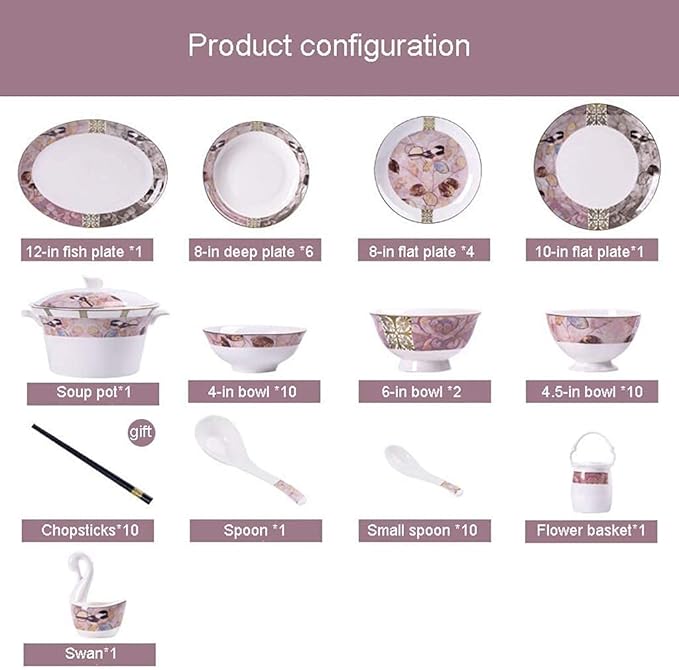 Dinnerware Sets - Luxury Gift Dishes Service Set Ceramics Dinner Sets 58 Pieces Dinnerware Set Collection Hand Painted Bowl/Spoon/Plate - Wedding Gifts Family Party and Kitchen(58pieces)