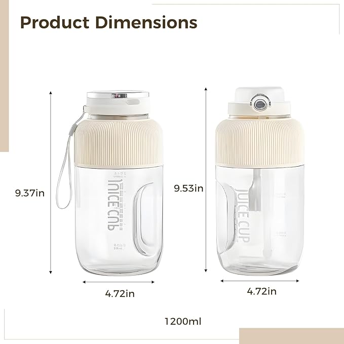 Electric Juicing Bottle Portable 1200 Ml Blender With Dual Lids And 18000 Rpm Stainless Steel Cutter For Smoothies