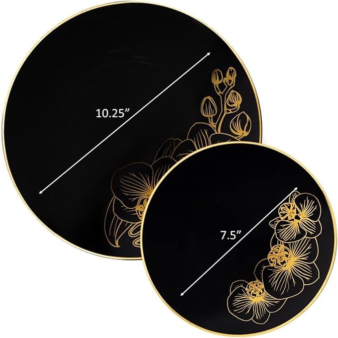 Nicole Fantini's Elegant Orchard Collection Party Dinner Sets: Economical Stylish Black &amp Gold Party Serving for 50 Person: 300 pices