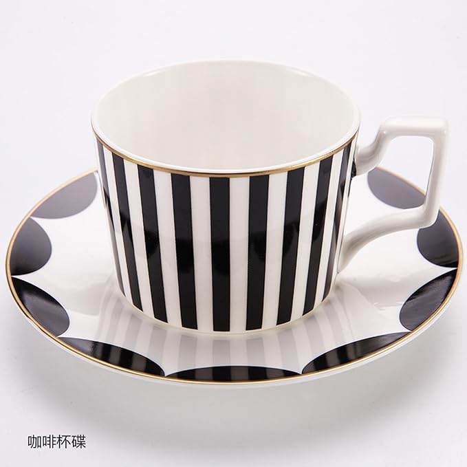 European Style Dinnerware Set Service for 6 Bone China Dinnerware Sets Unbreakable Porcelain Dinner Sets Coffee Cup and Saucer Tableware Set Steak Dinner Plates Dish Set black and white-03