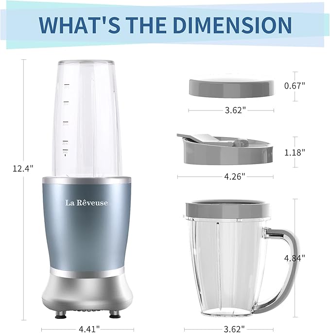 La Reveuse Personal Size Blender 250 Watts Power for Shakes Smoothies Seasonings Sauces with 1 Piece 15 oz Cup1 Piece 10 oz MugBPA-free (Pearl Blue)