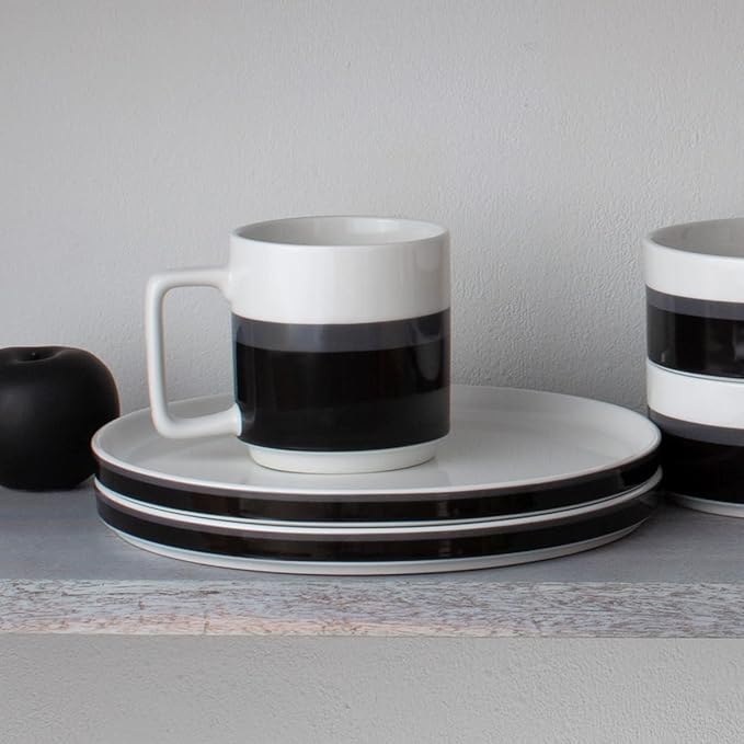 Noritake ColorStax Stripe Black 16-Piece Dinnerware Set Service for 4