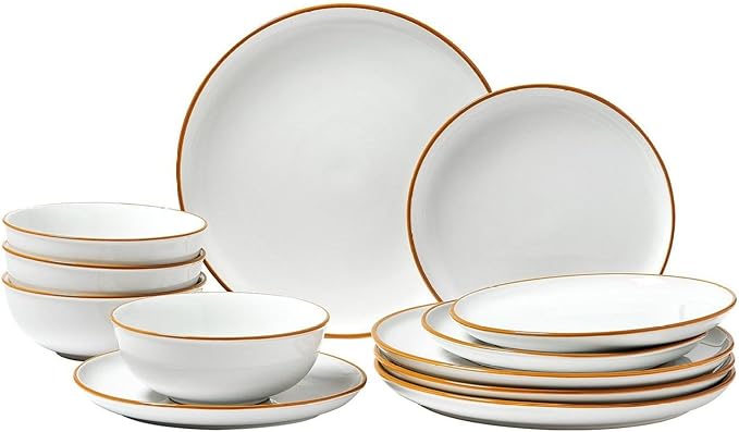 Ceramic Dinnerware Set 12 Piece - White Plates and Bowls Set for 4 Microwave &amp Dishwasher Safe Durable &amp Stackable Kitchen Tableware