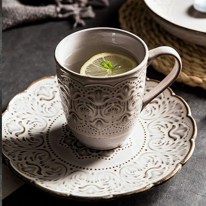 Dinner Plates Pottery Tableware 16-pcs Dinnerware Sets Ceramics Dinner Sets European Pastoral Style Complete Table Service Include Plates Bowls and Mugs Compatible