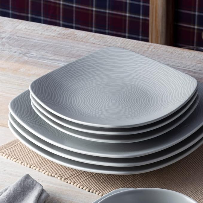 Noritake Colorscapes Grey-on-Grey Swirl 16-Piece Square Dinnerware Set Service for 4
