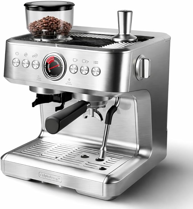 IDEALHOUSE Espresso Machine Stainless Steel Coffee Machine with Built-in Grinder 20 Bar Pressure Espresso Coffee Maker for Home Milk Frother Steam Wand Silver