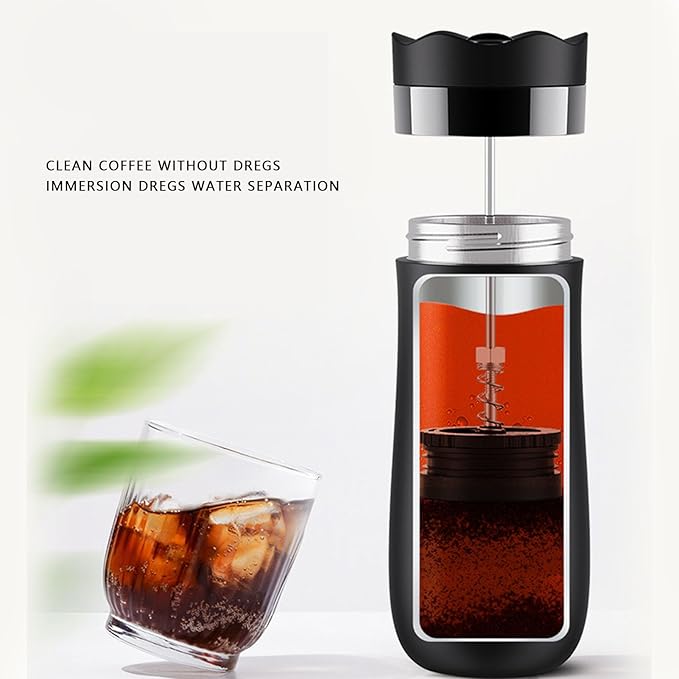 Yosoo French Press Coffee Maker Portable Stainless Steel Cup Double Wall Insulation 320ml Capacity Secure Locking Mechanism Lightweight Design Travel Outdoor Use