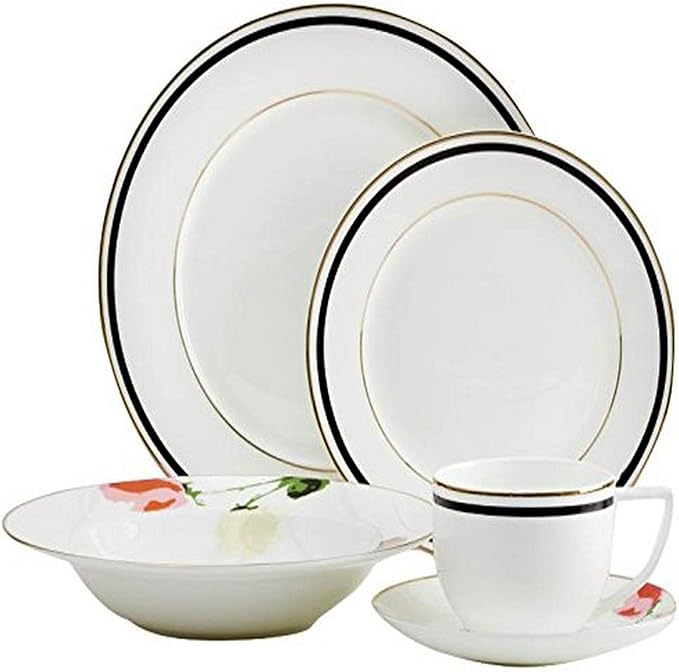 DINNERSET 20PCS BNC BLK/GLD RIM W/FLOWER CAPRI