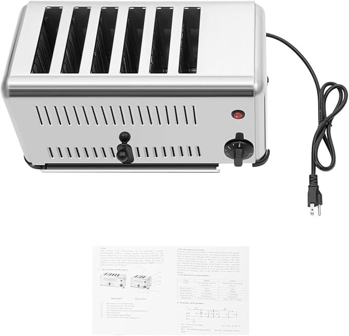6 Slice Commercial Toaster Wide Slot Stainless Steel Toaster 1680W 5 Bread Shade Settings and 2 Modes Toasting with Removable Crumb Tray for Restaurant and Home Kitchen Make Various Bread Types