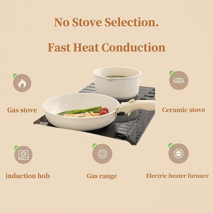 17pcs of Healthy Ceramic Cookware SetDetachable HandlePots and Pans Set Non StickNon Toxic Cookware Set RV Camping Stackable Pots Kitchen SetPFAS/PFOA FreeWhite