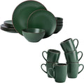 Famiware Venus Plates and Bowls Sets with Coffee Mugs Set 18 Pieces Stoneware Dinnerware Sets Dark Green