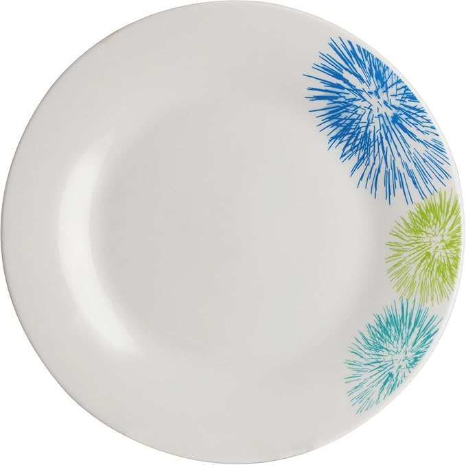 12-Piece Ceramic Dinnerware Set for 4 – White Round Plates Bowls &amp Mugs with Green Loops – Microwave &amp Dishwasher Safe Tableware Set (Colored)